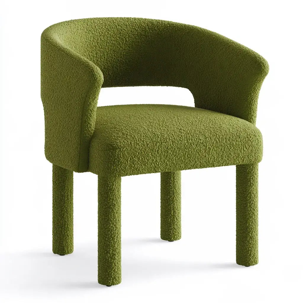 Sillón con respaldo abierto y patas tapizadas - verde