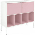 Aparador con puertas superiores y nichos abiertos - rosa/blanco