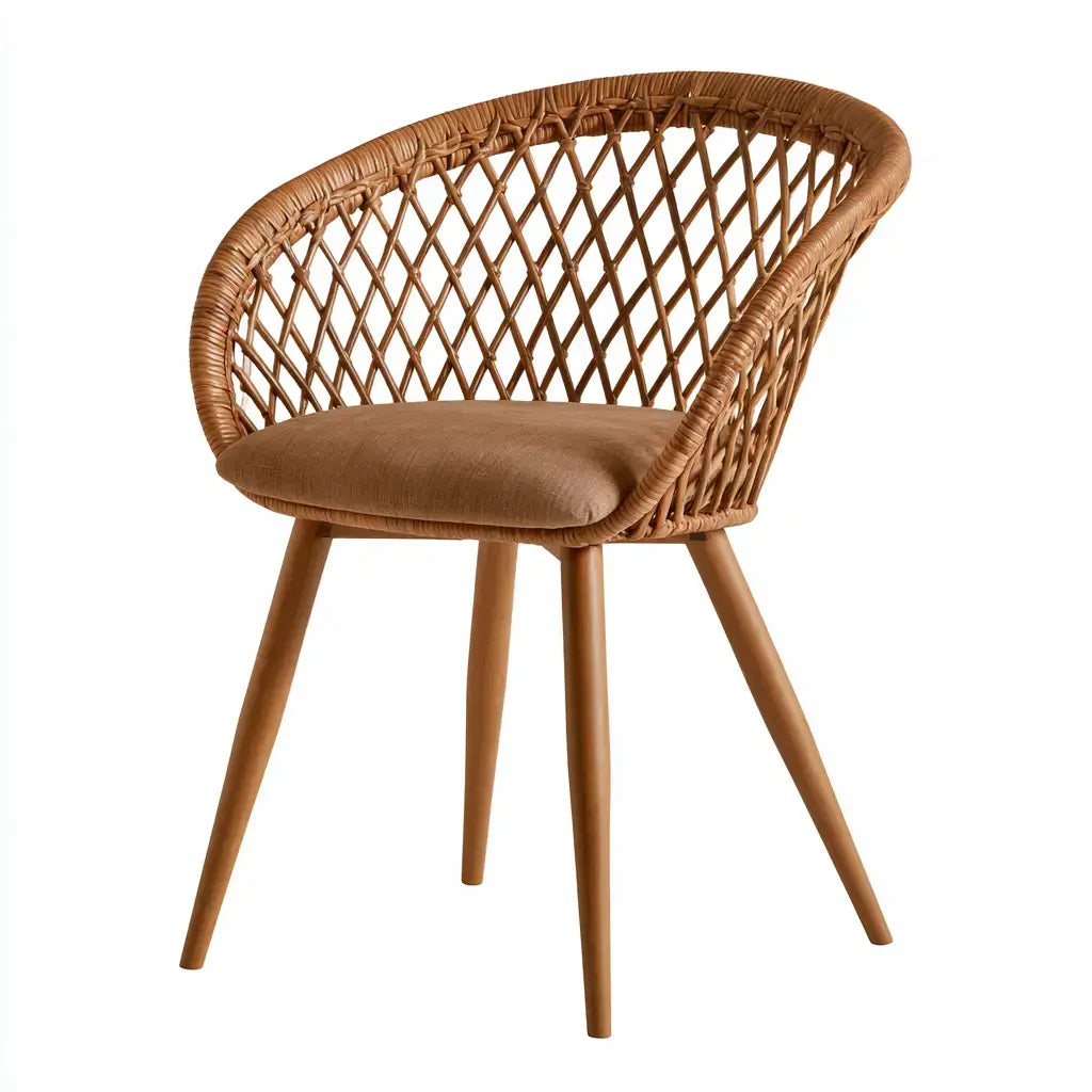 Silla con respaldo de rejilla semicircular - marrón