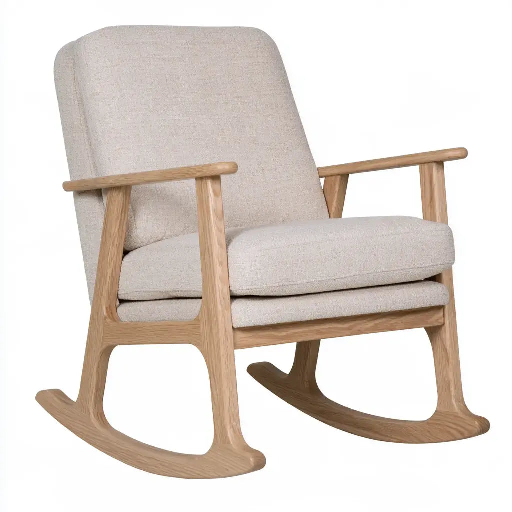 Mecedora con brazos rectos y cojines lisos - beige