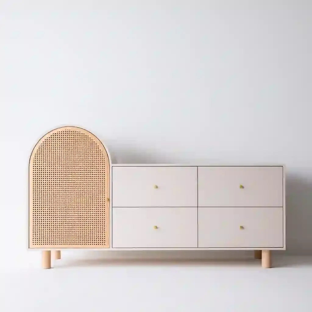 Aparador con puerta arqueada y cajones laterales - beige/rosa
