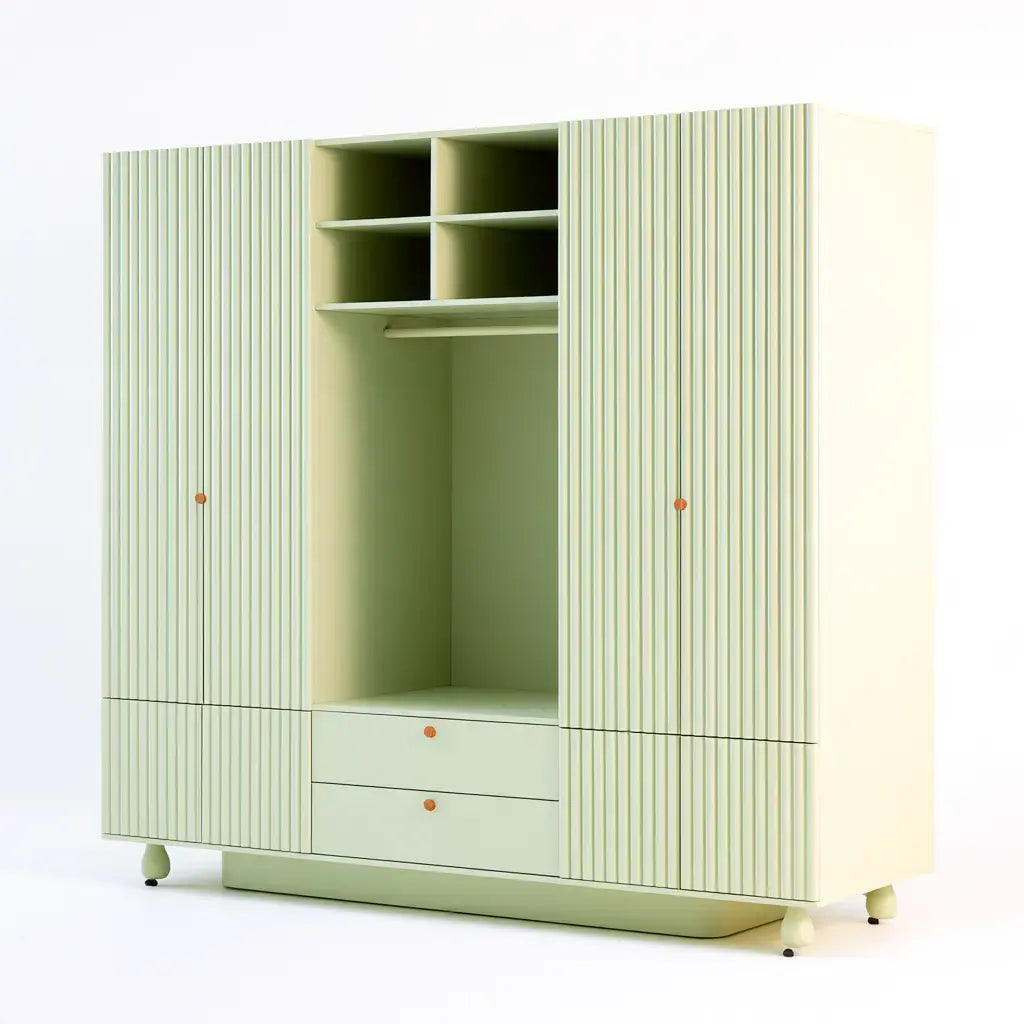 Armario con puertas estriadas y hueco central - verde