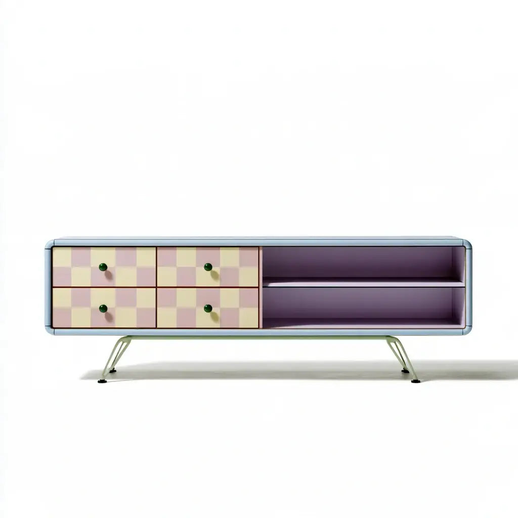 Aparador con frentes estampados y nichos laterales - beige/morado