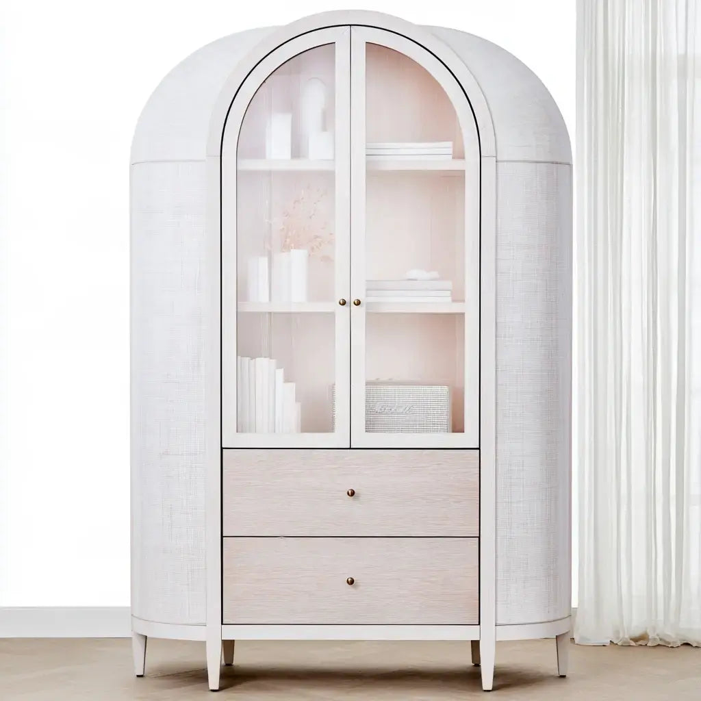 Vitrina con remate arqueado y cajones bajos - rosa